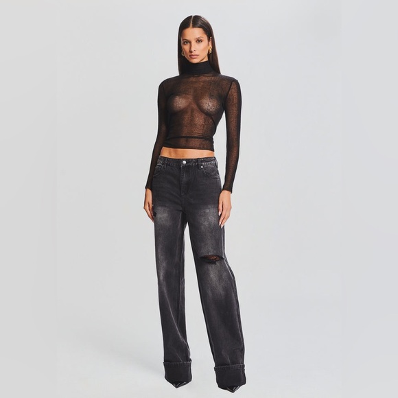 SER.O.YA Denim - SER.O.YA Margot Cuffed Wide Leg Jeans Midnight Distressed NWOT Size 26 Revolve